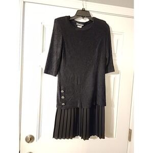 Sharade of California 2 Piece Dress Set Pleated Lace Overlay 8P Black Flapper